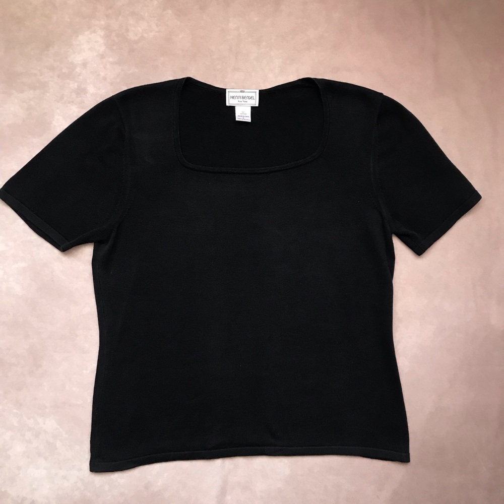 Vintage Henri Bendel New York 100% Cotton Black Square Neck Knit Top Made Italy